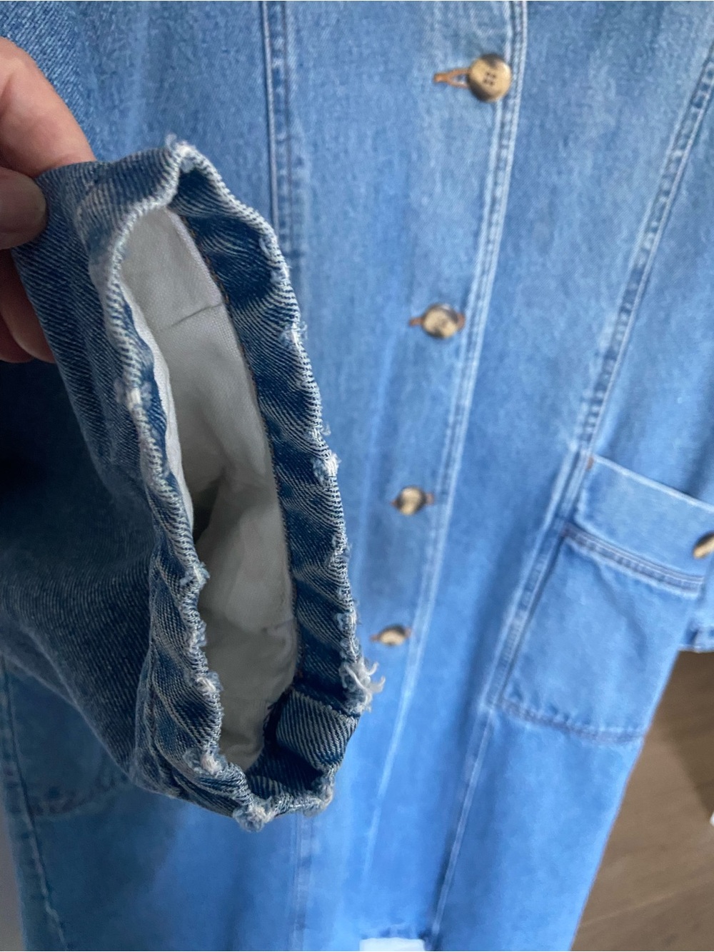 Vintage Blue Long Denim Duster Trench Coat 100% Cotton, Cotton Lined L - Picture 13 of 14